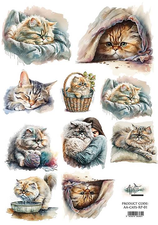 Papier - Ryžový papier Cats 01/ A4 - 16974354_
