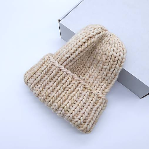 Čiapky, čelenky, klobúky - CHUNKY exclusive merino čiapka (ivory) - 16974028_