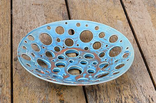 Nádoby - „Luftovací“ keramická mísa – tyrkysově oranžová - 16974955_