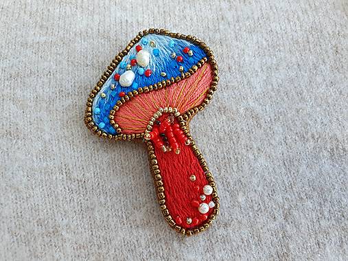 Brošne - Vyšívaná brošňa Hubka (veľká) - 16976348_