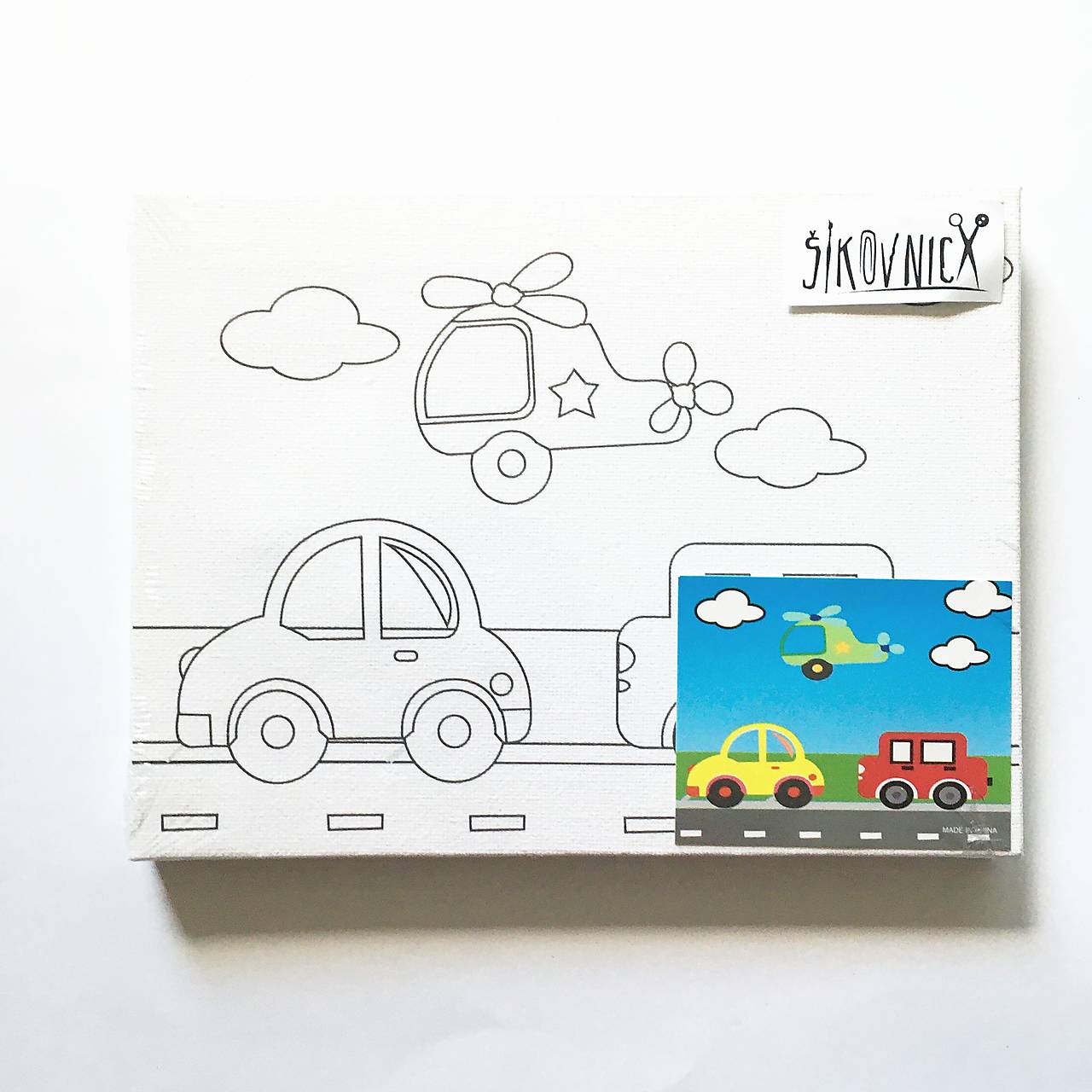 Maľovanie na plátno (20x15 cm - autíčka, helikoptéra)