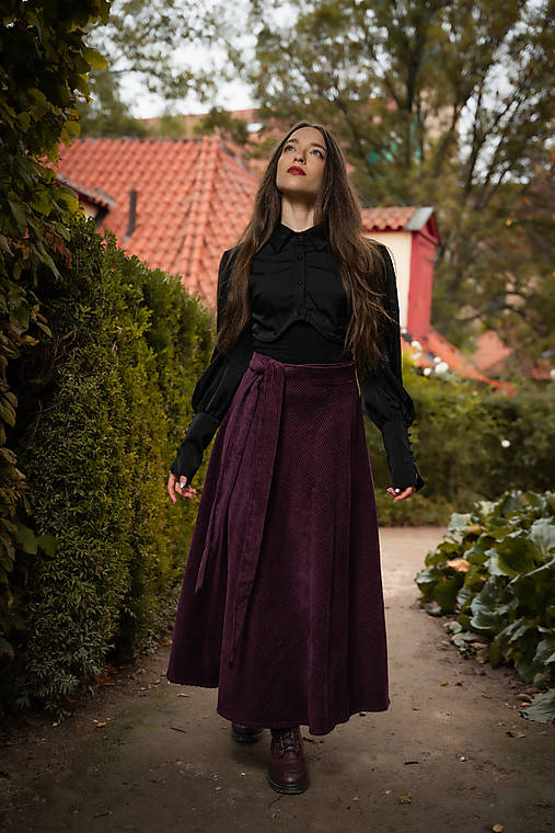 Sukne - PŮLKOLOVÁ MANŠESTROVÁ MIDI SILNĚJŠÍ - FIALOVÁ - 16981212_