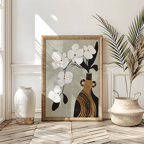 Grafika -  Print Art| Biele kvety v kameninovej váze - 16979052_