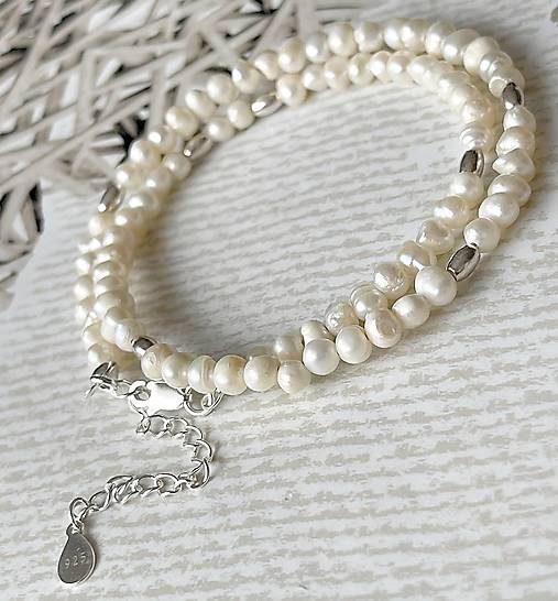 ZĽAVA 10% Freshwater Pearls Necklace AG925 / Náhrdelník zo sladkovodných perál E014