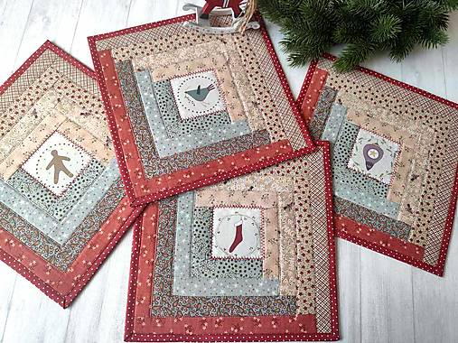 Úžitkový textil - Christmas Log Cabin  ... prestierky 4 ks - 16982204_