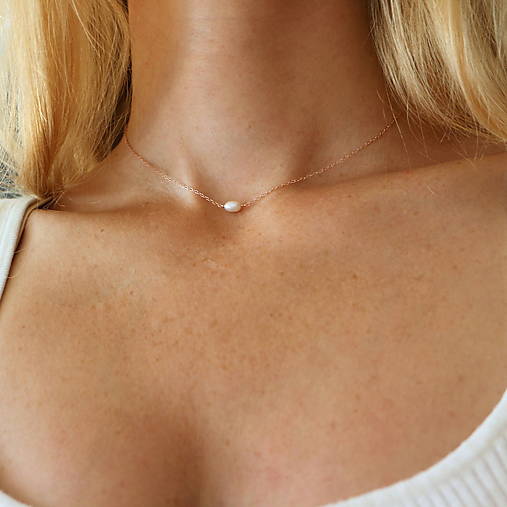 Náhrdelníky - Minimalistický náhrdelník s perlou (rose gold filled) - 16982352_
