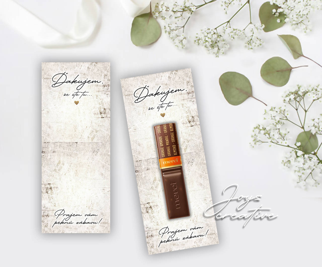 Kartička na čokoládku pre hostí, darček pre hostí