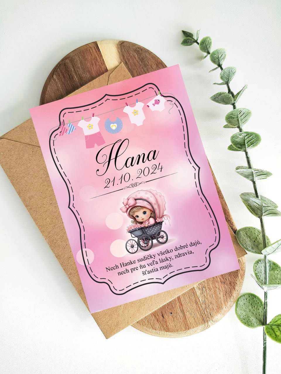 Samolepiaca etiketa "radostník" na víno/pálenku (ružová + kučeravé dievčatko)