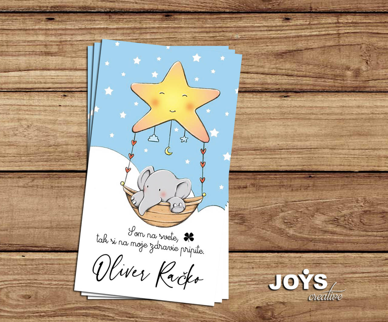 Samolepiaca etiketa "radostník" na víno/pálenku  (modrá so sloníkom)