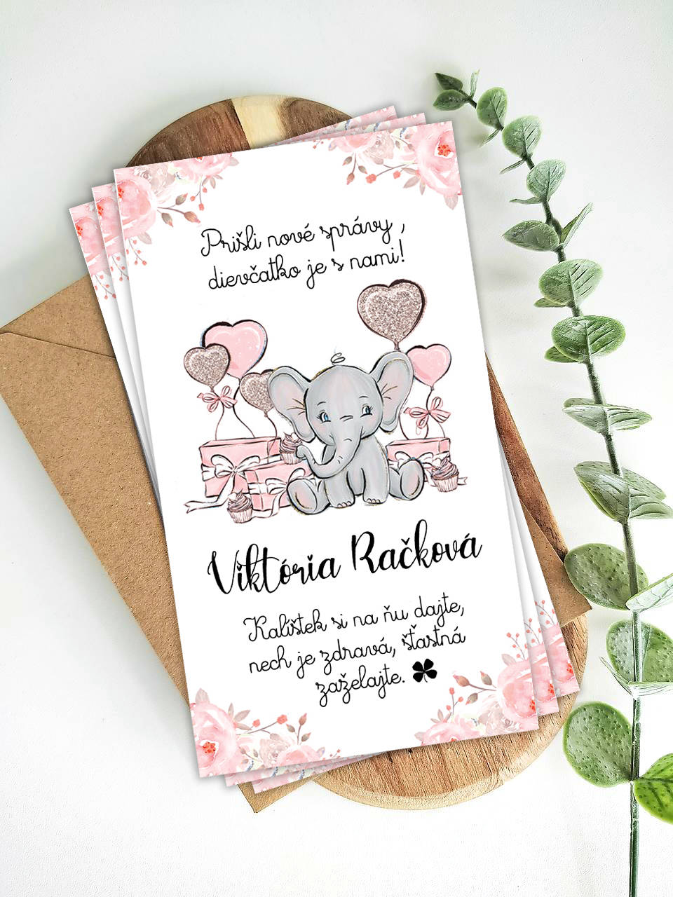 Samolepiaca etiketa "radostník" na víno/pálenku  (ružová so sloníkom)