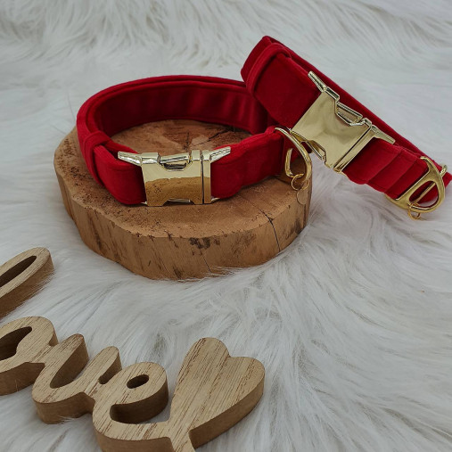 Pre zvieratá - Baxie RED červený zamatový handmade obojok pre psa červený, štýlové venčenie psa, darček pre psíčkara - 16987149_