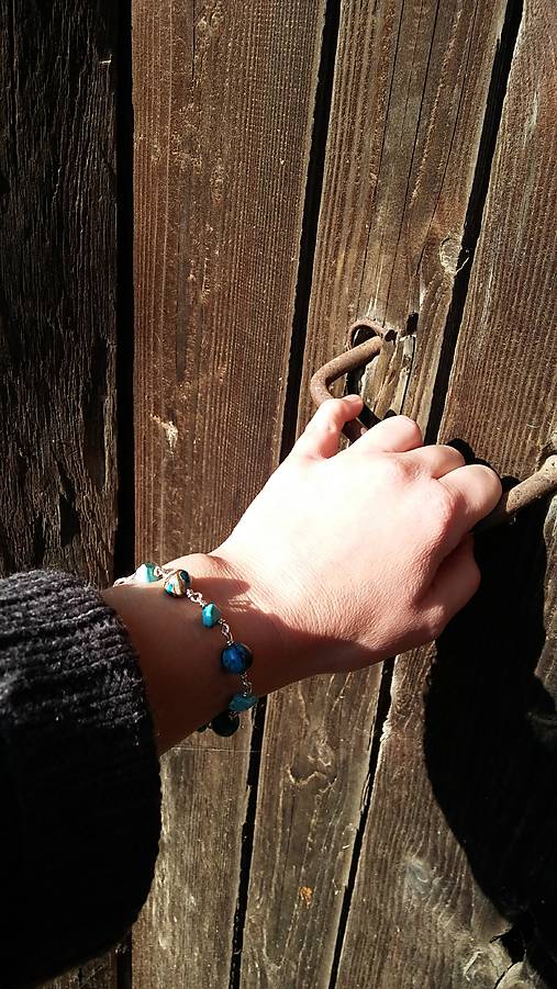 Náramky - Náramok Krúžky, Jaspis modrý a Tyrkys, Ag 925 - 16985323_