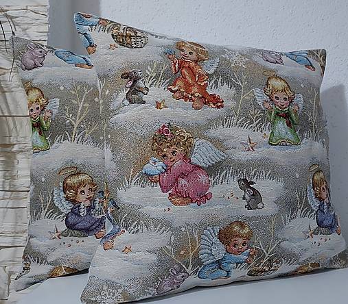 Úžitkový textil - Vianočné gobelínové obliečky na vankúše,anjelici" (Gobelín obojstranne/ samostatne) - 16990305_