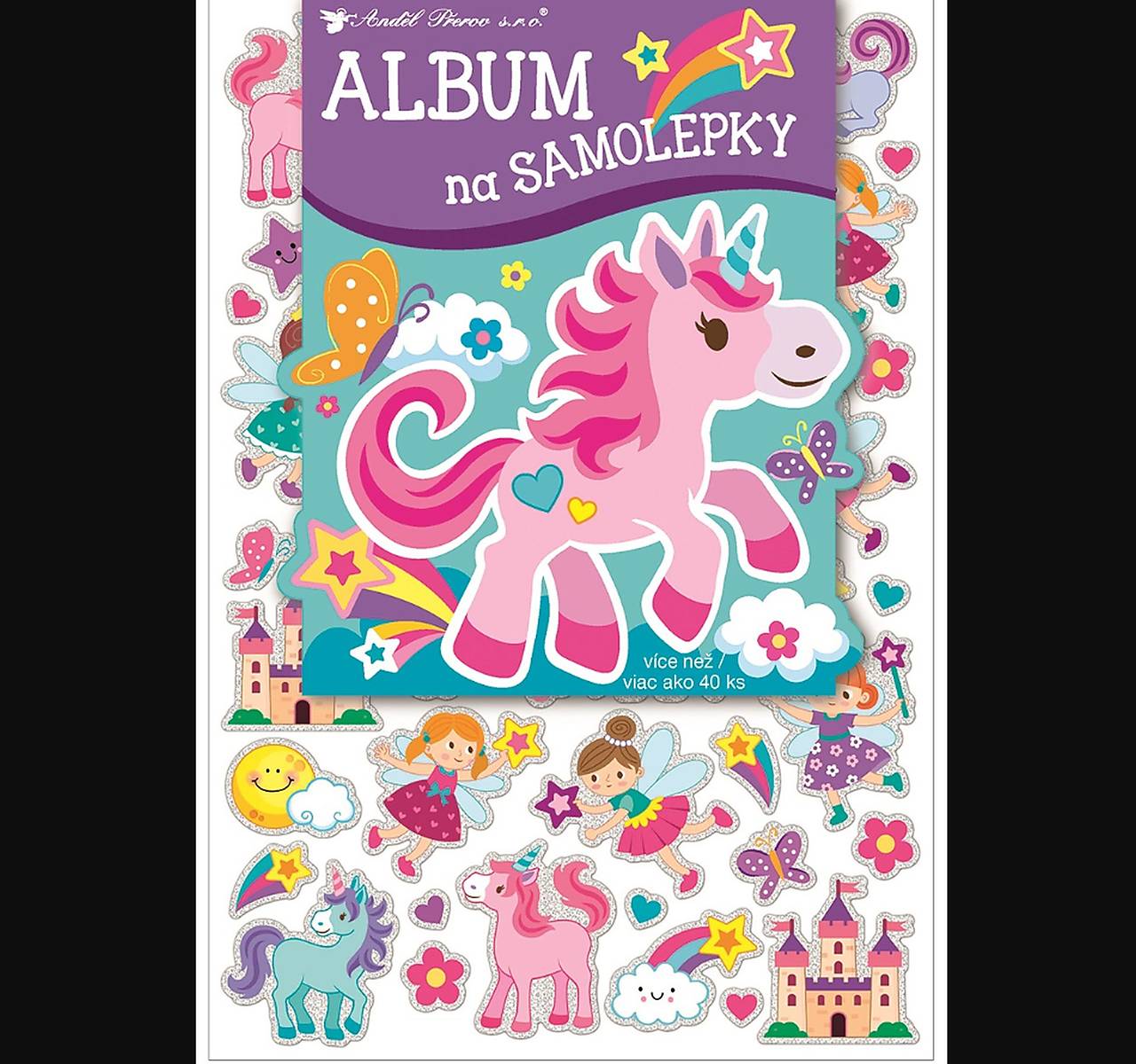 Album na samolepky + holografické samolepky (jednorožec)
