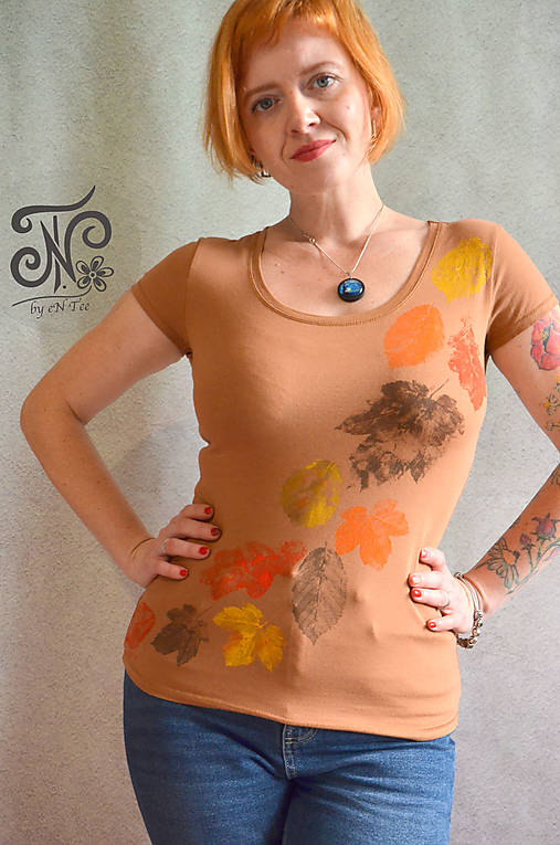 Topy, tričká, tielka - Jeseň vo farbách - dámske tričko (okrové tričko - jeseň) - 16990248_