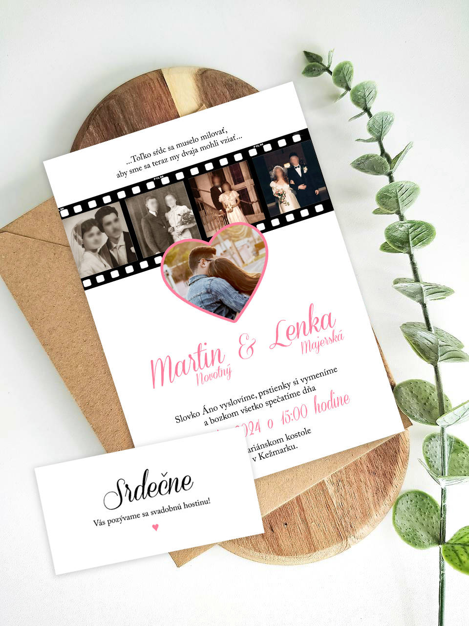 Svadobné oznámenie so svadobnými fotkami rodičov a starých rodičov (vzor 1)