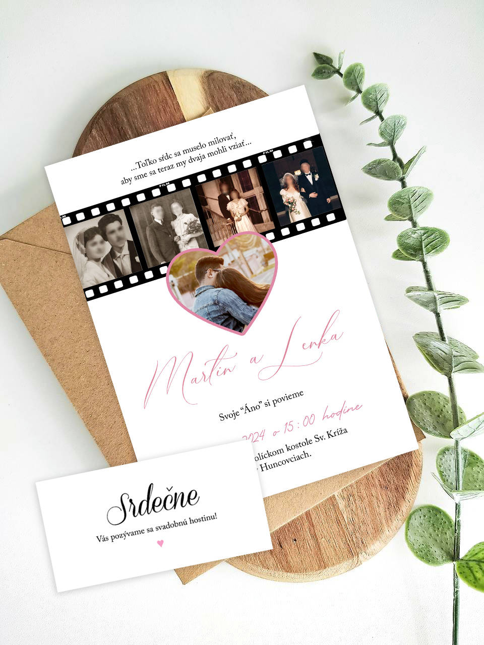 Svadobné oznámenie so svadobnými fotkami rodičov a starých rodičov (vzor 3)