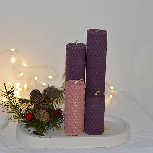Sviečky - Fialovo-ružové adventné sviečky (výška 7,9, 12,5 cm a 14,5 cm) - 16988740_