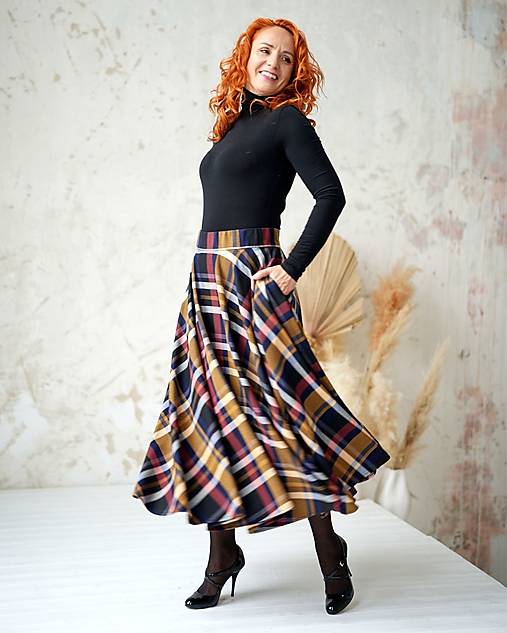 Sukne - MAISIE - kruhová MIDI károvaná sukňa "RôZNE VZORY" - 16992672_