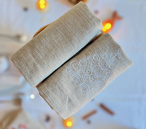 Úžitkový textil - Vianočné ľanové utierky VIANOČNÝ STROMČEK - 16992839_