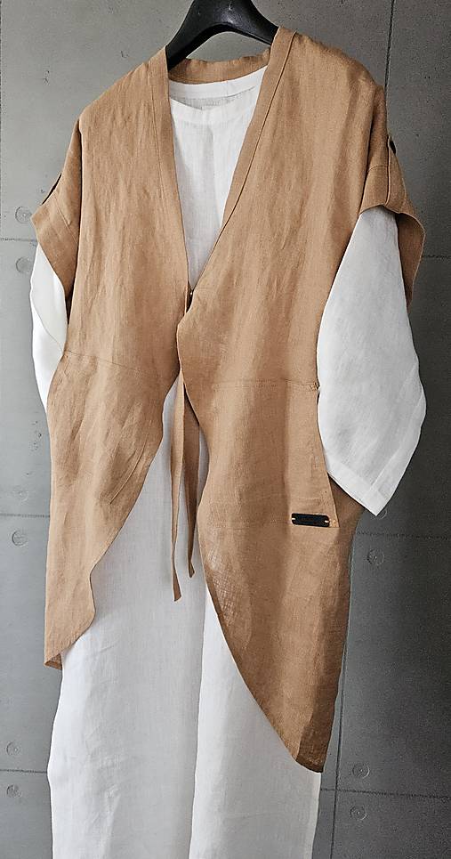 Vesty - Autorská ľanová vesta - 16997999_