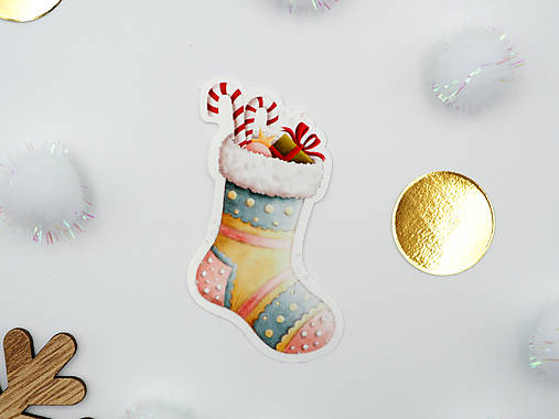 Papier - Vianočná nálepka - Ponožka - 17003734_