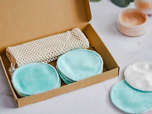 Úžitkový textil - Zamatové odličovacie tampóny (Mentolové 10ks s vreckom) - 17008718_