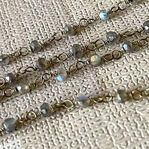 Faceted Labradorite Bronze Tiny Necklace / Jemný náhrdelník labradorit, E054