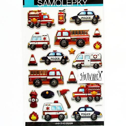 Samolepky, 21x14 cm, plastické 3D, hasiči, polícia, sanitka