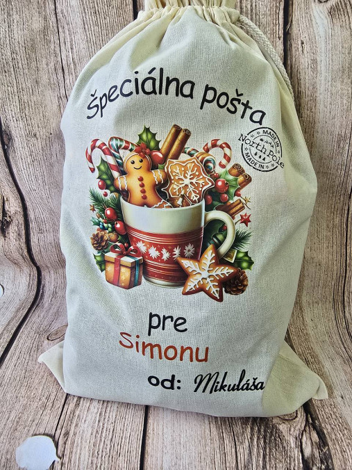 Úžitkový textil - Mikulášske vrecko - vianočný hrnček s perrníkmi - 17009184_