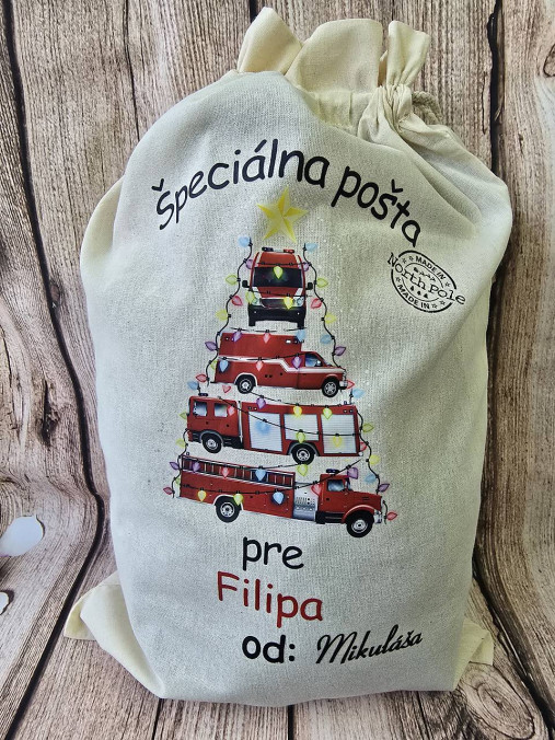 Úžitkový textil - Mikulášske vrecko - Požiarnické autá - 17009202_