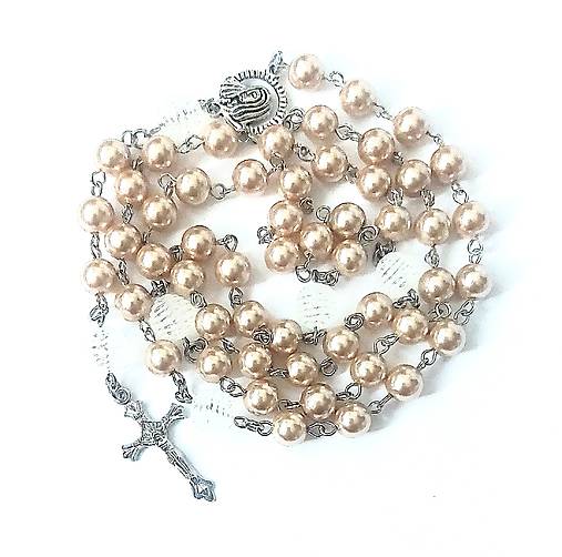 Náhrdelníky - Ruženec perličkový (zlatohnedá) - 17012609_