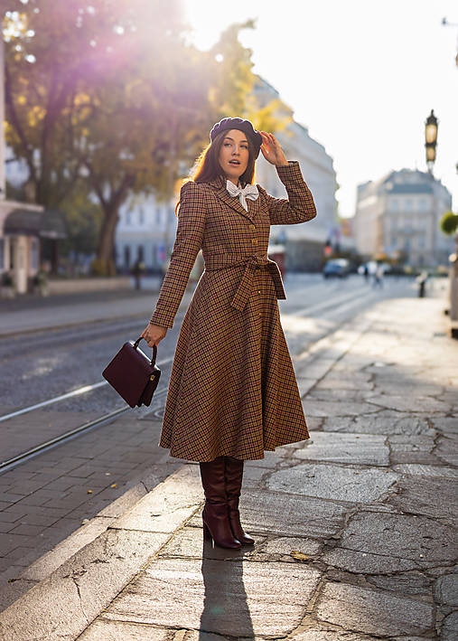 Bundy a kabáty - Farebný vlnený pepito kabát s áčkovou sukňou - 17016481_