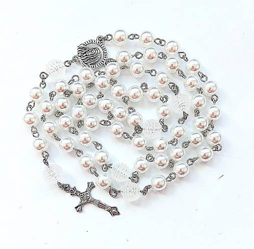 Náhrdelníky - Ruženec perličkový (biela) - 17020157_