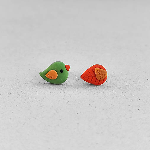 Náušnice - Little hygge things (Vtáčik a lístky) - 17023832_