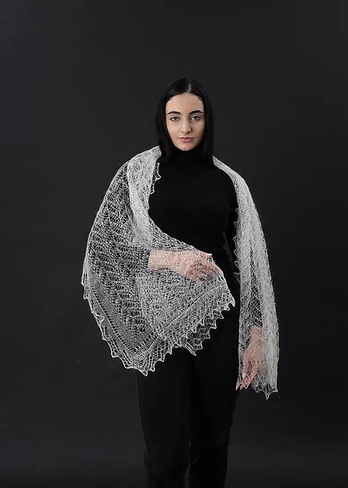 Šatky - Pletená orenburska šatka 75 х 170 cm - 17027878_