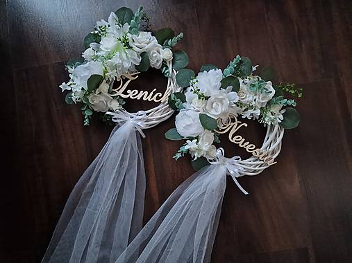 Dekorácie - Venček na svadbu, pletený biely - 17025900_