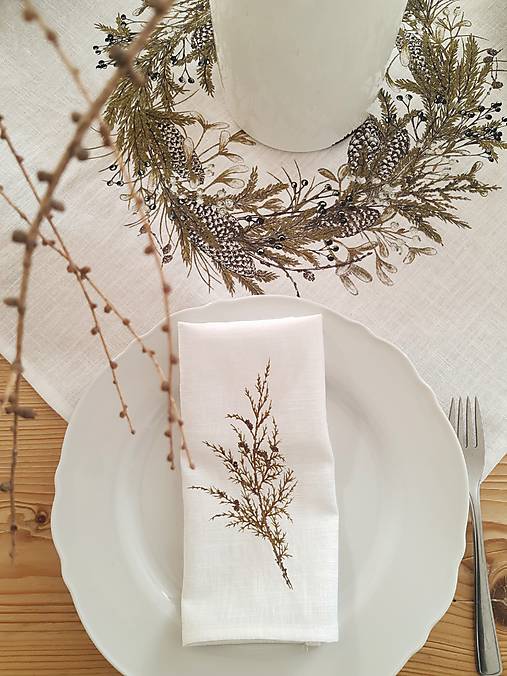 Úžitkový textil - Ľanové prestieranie zima biely ľan s možnosťou darčekového balenia (prestieranie tuja) - 17029925_