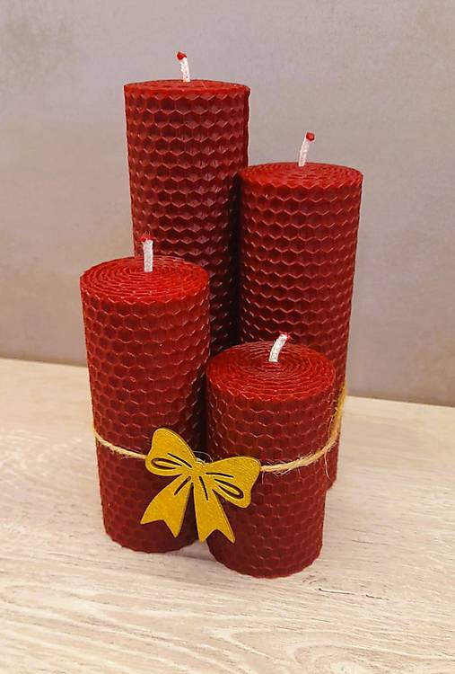 Sviečky - Adventná sada sviečok z vosku (Bordová) - 17028217_