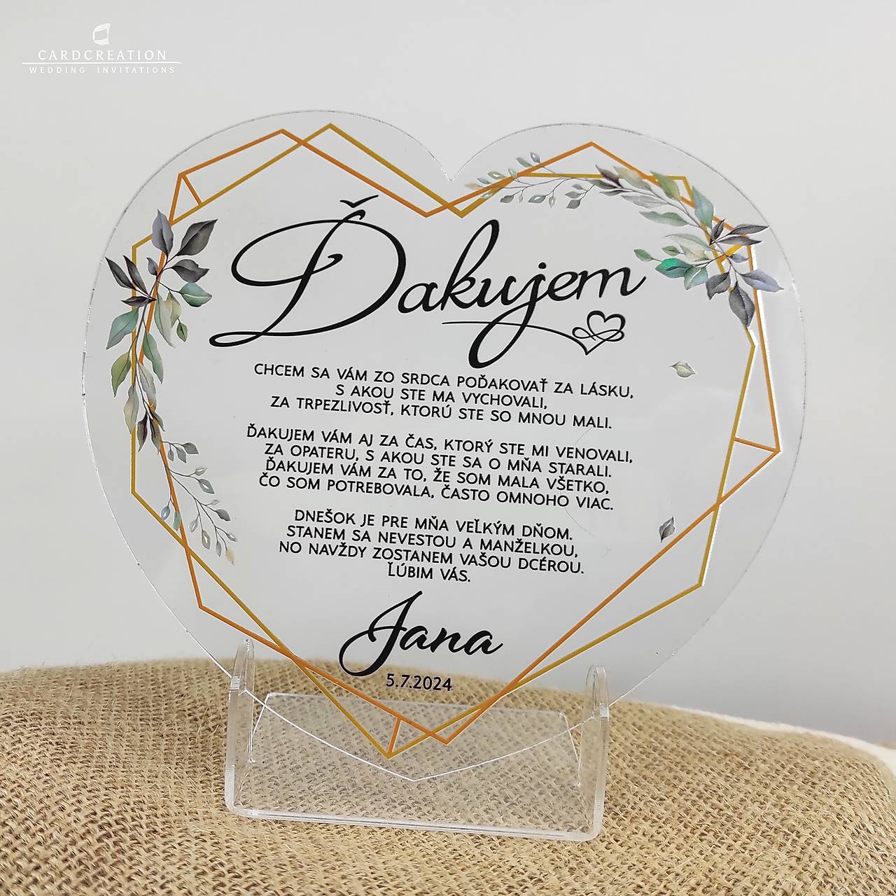 Srdcové poďakovanie rodičom akrylové 19773CA