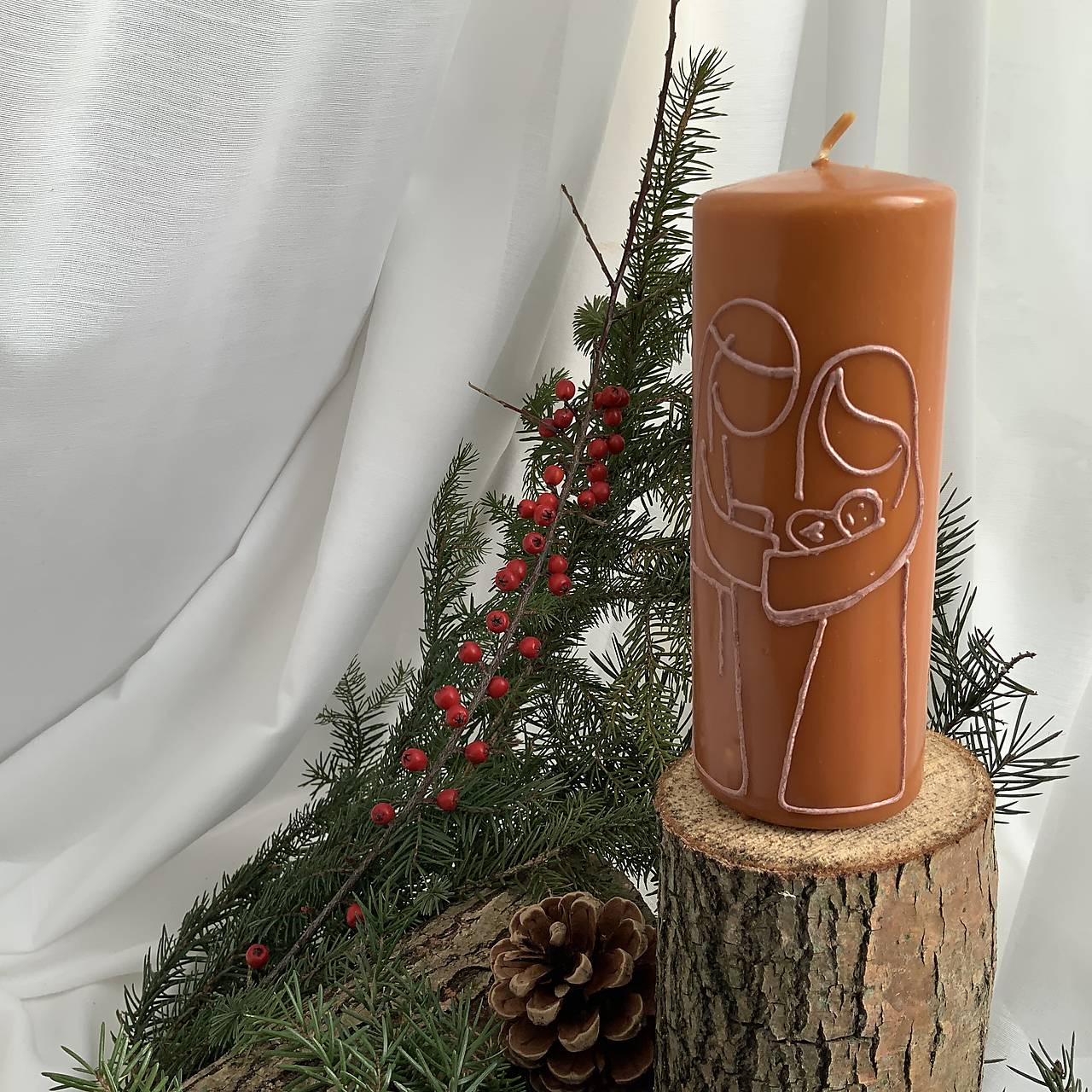 Maľovaná VIANOČNÁ svieca so Svätou rodinou (parafin / včelí vosk) (6)