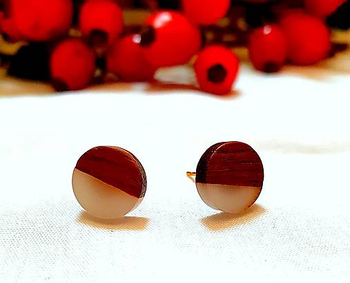 Náušnice - Napichovacie náušnice - drevo a farebná živica (Mliečna biela) - 17032167_