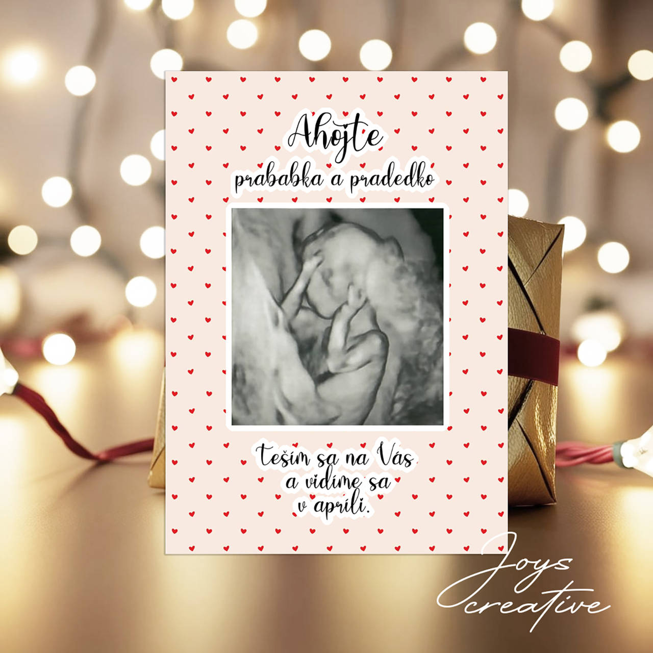 Personalizovaný plagát (darček na Vianoce ) do detskej izby s balónom a údajmi o narodení (červené srdiečka)