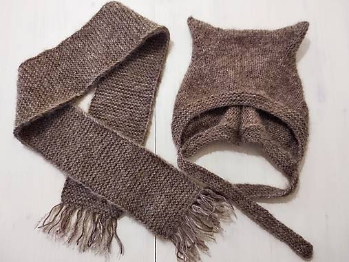 Detské súpravy - Čiapočka mačička + šál - merino, alpaca, hodváb - 17037279_