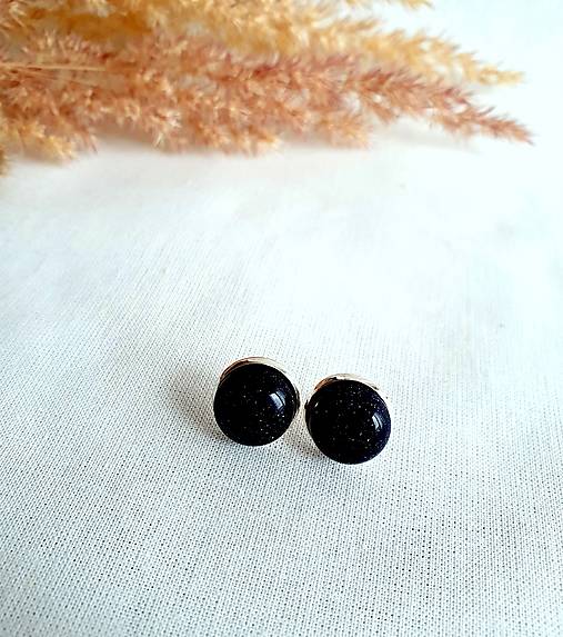 Náušnice - Napichovacie náušnice z prírodného kameňa ll (Tmavomodrá s trblietkami) - 17035819_