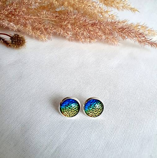 Náušnice - Sklenené napichovacie náušnice Drak (Modro-žltá) - 17035830_