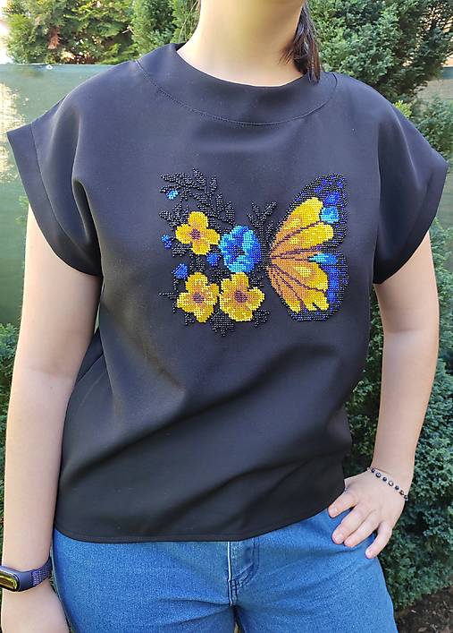 Blúzky a košele - Čierna blúzka "Butterfly" - 17035389_