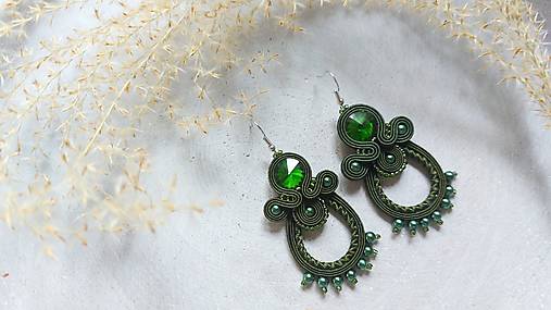 Náušnice - Oliv - Ručne šité šujtášové náušnice - Soutache earrings - 17039497_
