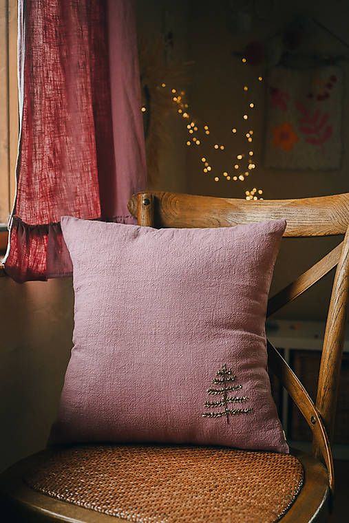 Úžitkový textil - Vianočný stromček I.- poťah na vankúš 100% ľan - 17042463_