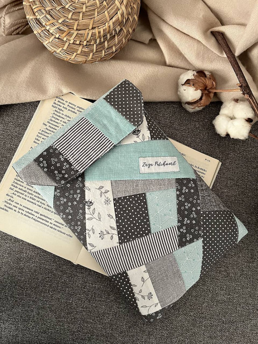 Papiernictvo - Patchwork knihobal, sivo mentolový - 17047462_